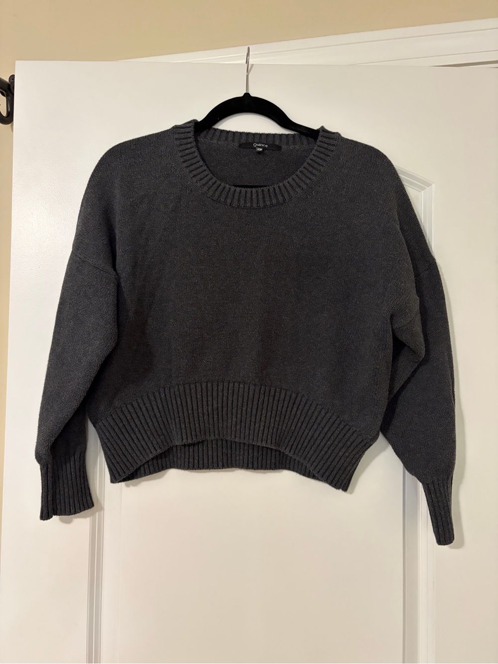 Quince Charcoal Gray Cropped Crewneck Sweater
